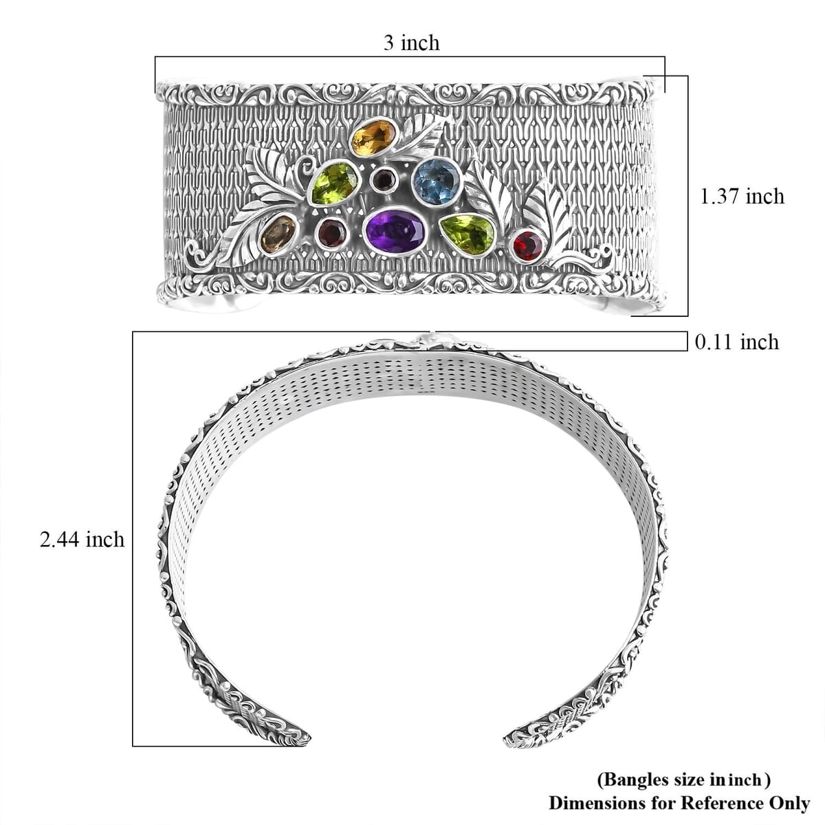 Bali Legacy Multi Gemstone 5.15 ctw Tulang Naga Cuff Bracelet in Sterling Silver (7.25 In) image number 5