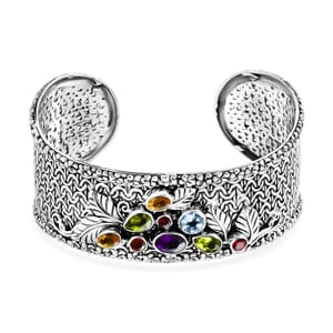 Bali Legacy Multi Gemstone 5.35 ctw Borobudur Cuff Bracelet in Sterling Silver (7.25 In)