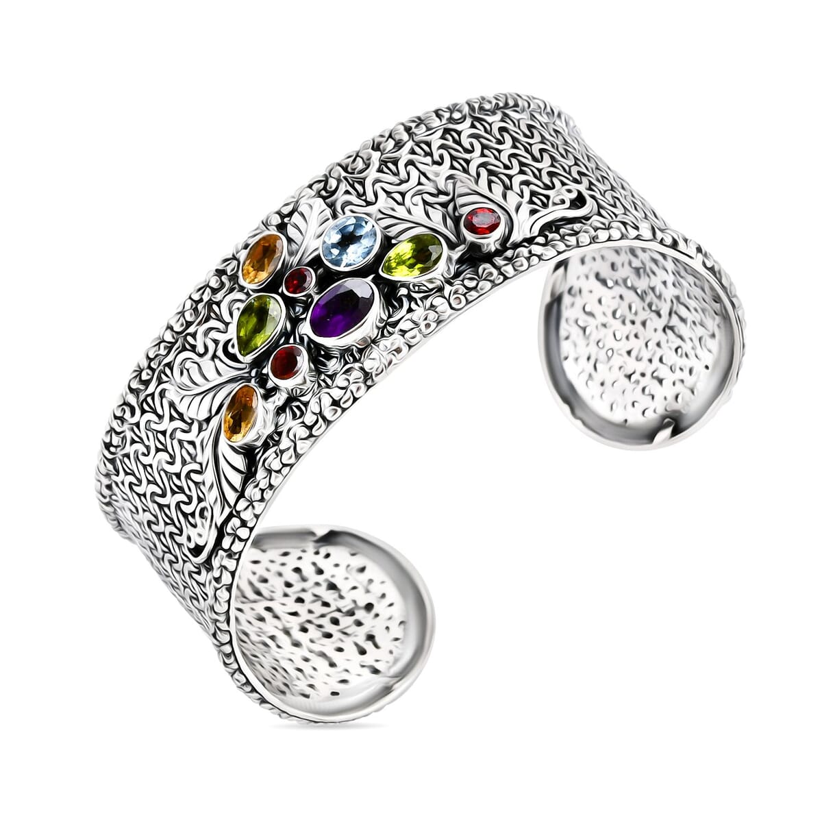 Bali Legacy Multi Gemstone 5.35 ctw Borobudur Cuff Bracelet in Sterling Silver (7.25 In) image number 3