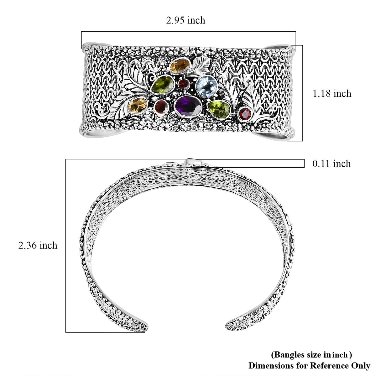 Bali Legacy Multi Gemstone 5.35 ctw Borobudur Cuff Bracelet in Sterling Silver (7.25 In) image number 5