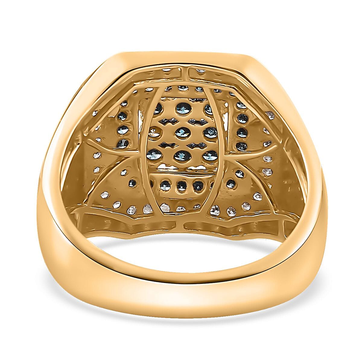 Venice Blue Diamond I2-I3 and White Diamond Men's Ring in Vermeil Yellow Gold Over Sterling Silver (Size 10.0) 1.00 ctw