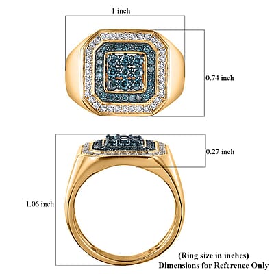 Venice Blue Diamond I2-I3 and White Diamond Men's Ring in Vermeil Yellow Gold Over Sterling Silver (Size 10.0) 1.00 ctw