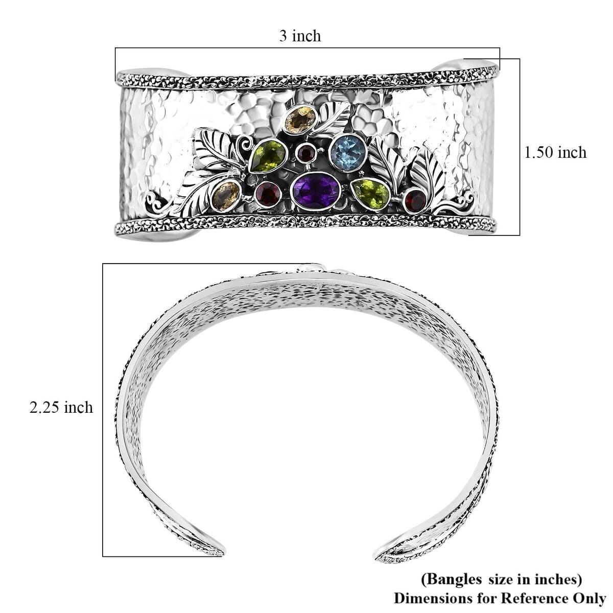 Bali Legacy Multi Gemstone 5.35 ctw Hammer Texture Cuff Bracelet in Sterling Silver (7.25 In) image number 5