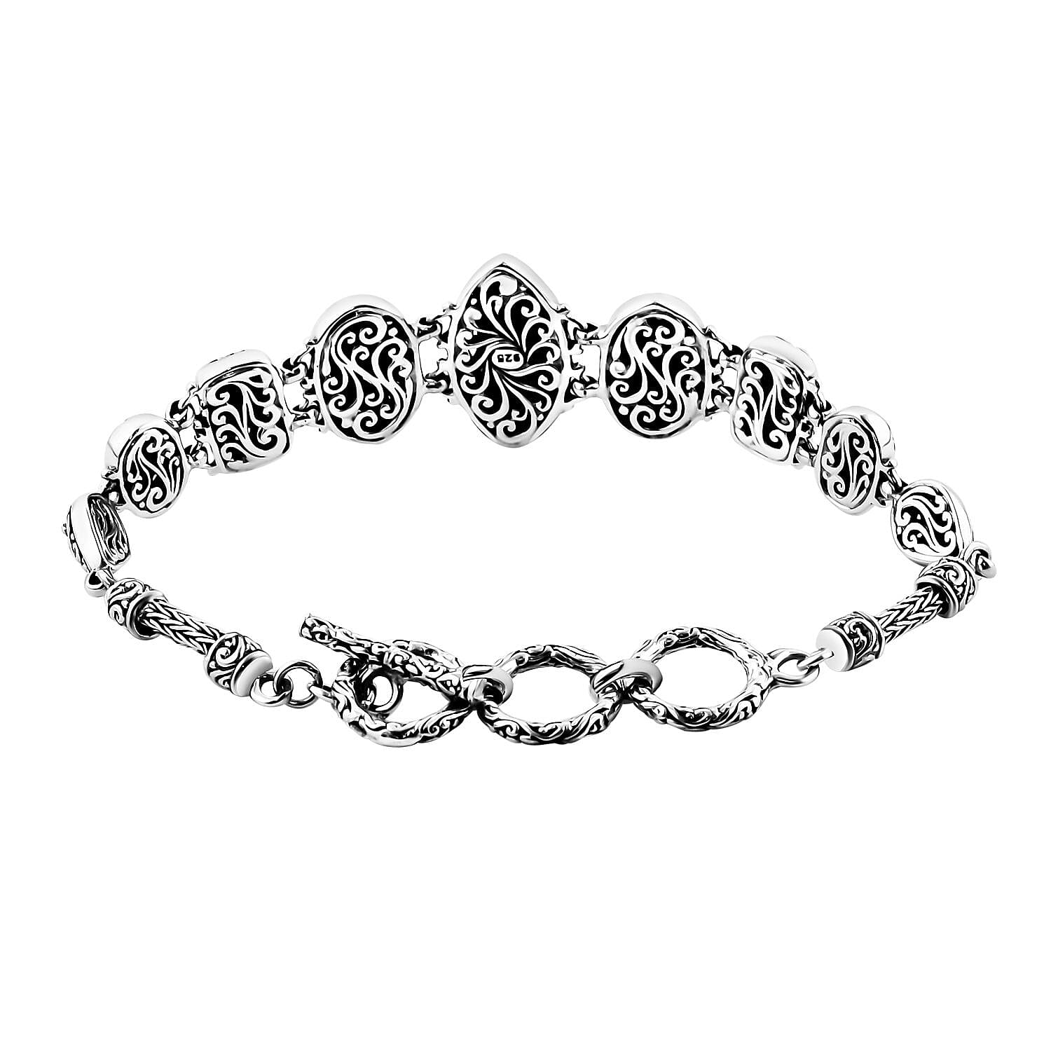 Bali Legacy Sterling Silver Frangipani Flower Bracelet (6.50-8.25In) 19.80 Grams