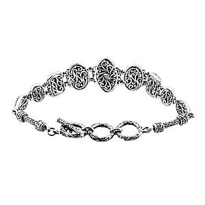Bali Legacy Sterling Silver Multi Pattern Borobudur, Flower and Tulang Naga Bracelet (6.50-8.25In) 19.80 Grams