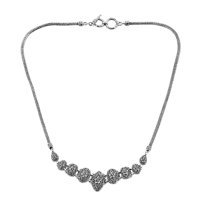 Bali Legacy Sterling Silver Frangipani Flower Necklace 20-21.50 Inches 27.40 Grams