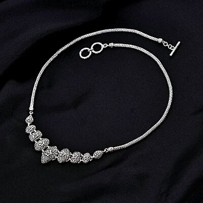 Bali Legacy Sterling Silver Frangipani Flower Necklace 20-21.50 Inches 27.40 Grams