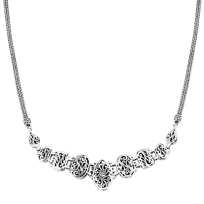 Bali Legacy Sterling Silver Frangipani Flower Necklace 20-21.50 Inches 27.40 Grams