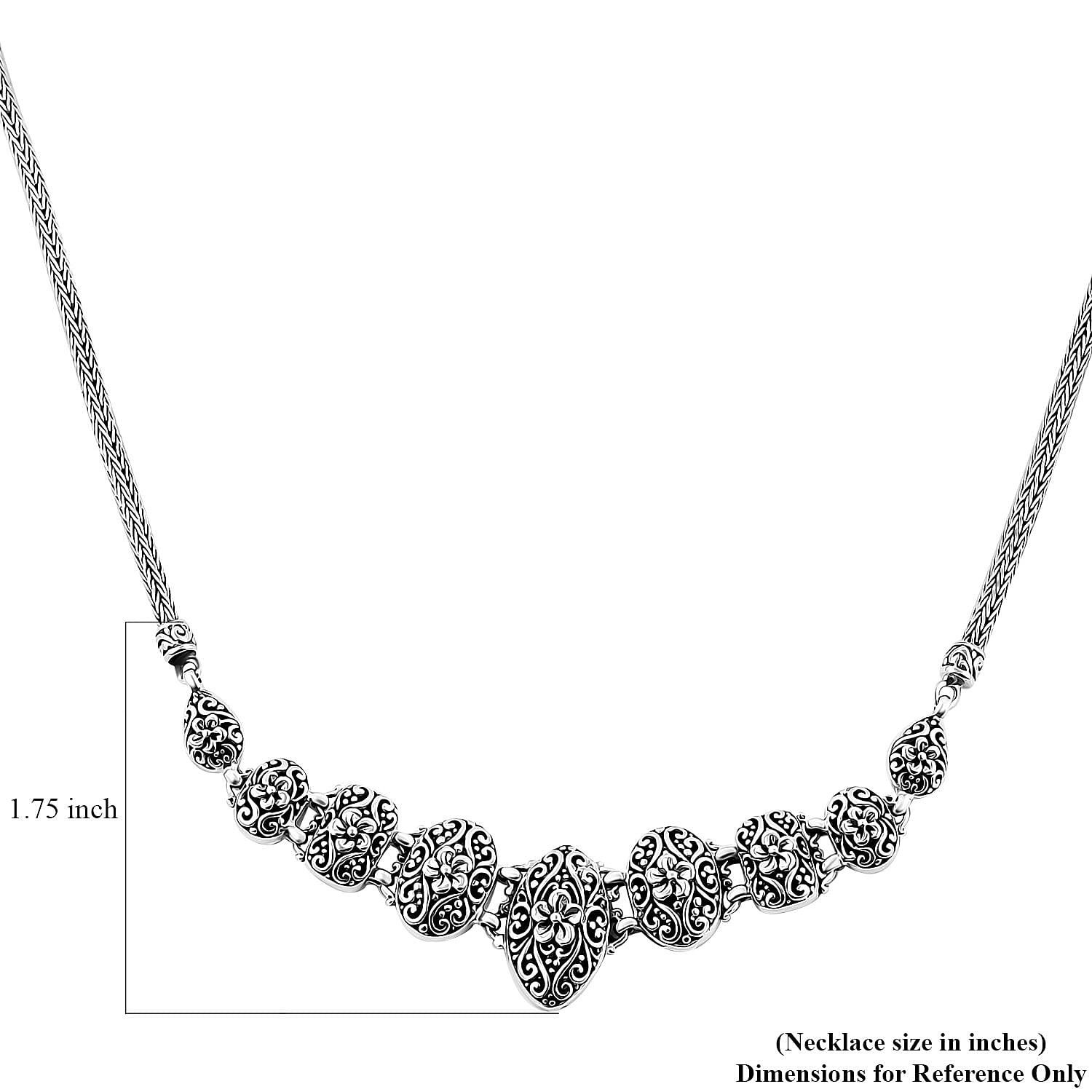 Bali Legacy Sterling Silver Frangipani Flower Necklace 20-21.50 Inches 27.40 Grams