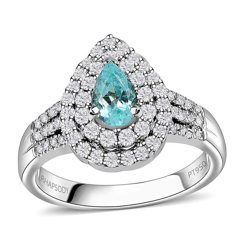 Certified & Appraised Rhapsody 950 Platinum AAAA Paraiba Tourmaline and E-F VS Diamond Double Halo Ring (Size 9.0) 10.35 Grams 2.35 ctw