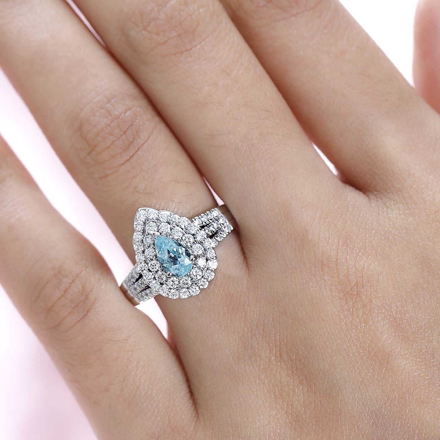Certified & Appraised Rhapsody 950 Platinum AAAA Paraiba Tourmaline and E-F VS Diamond Double Halo Ring (Size 9.0) 10.35 Grams 2.35 ctw