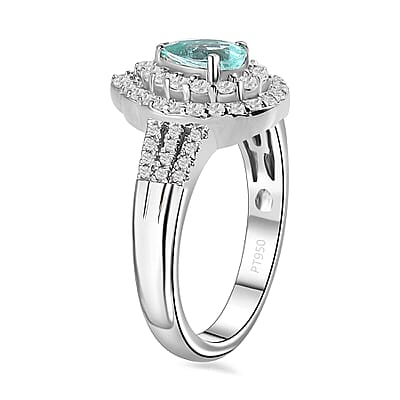 Certified & Appraised Rhapsody 950 Platinum AAAA Paraiba Tourmaline and E-F VS Diamond Double Halo Ring (Size 9.0) 10.35 Grams 2.35 ctw