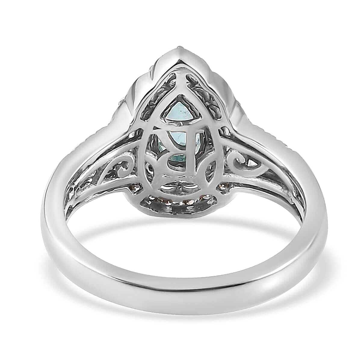 Certified & Appraised Rhapsody 950 Platinum AAAA Paraiba Tourmaline and E-F VS Diamond Double Halo Ring (Size 9.0) 10.35 Grams 2.35 ctw