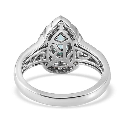 Certified & Appraised Rhapsody 950 Platinum AAAA Paraiba Tourmaline and E-F VS Diamond Double Halo Ring (Size 9.0) 10.35 Grams 2.35 ctw