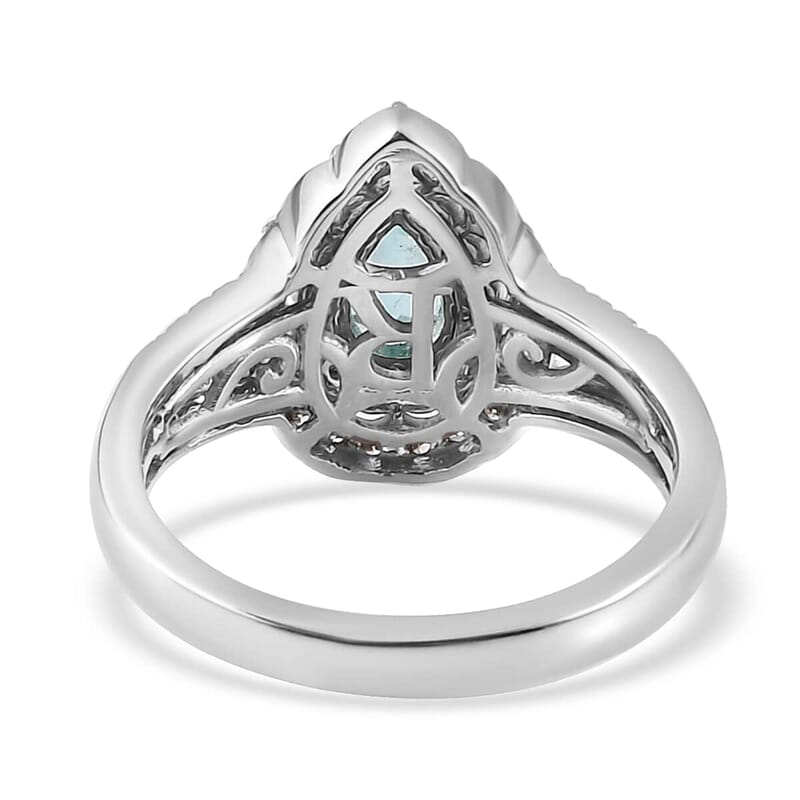 Certified & Appraised Rhapsody 950 Platinum AAAA Paraiba Tourmaline and E-F VS Diamond Double Halo Ring (Size 9.0) 10.35 Grams 2.35 ctw