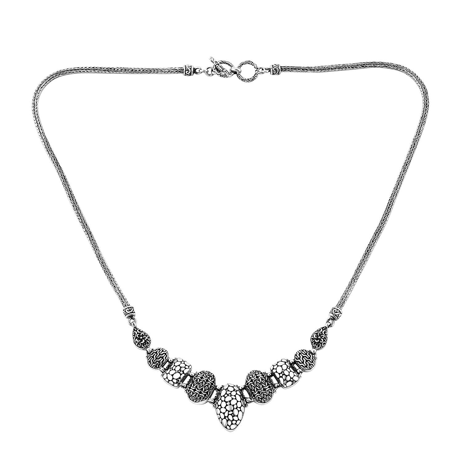 Bali Legacy Sterling Silver Borobudur, Tulang Naga and Flower Necklace (20-21.50 Inches) 27.40 Grams