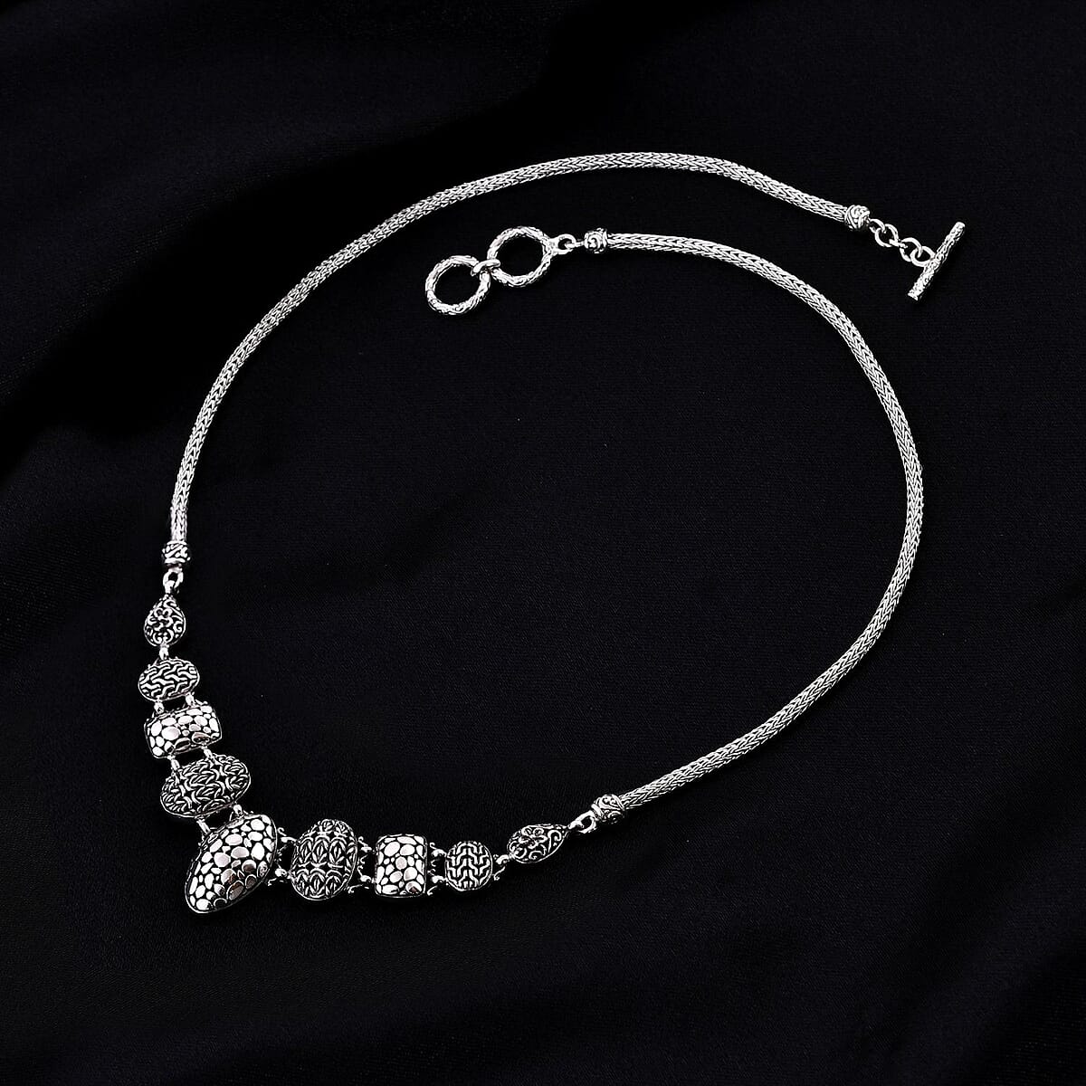 Bali Legacy Sterling Silver Borobudur, Tulang Naga and Flower Necklace (20-21.50 Inches) 27.40 Grams image number 1