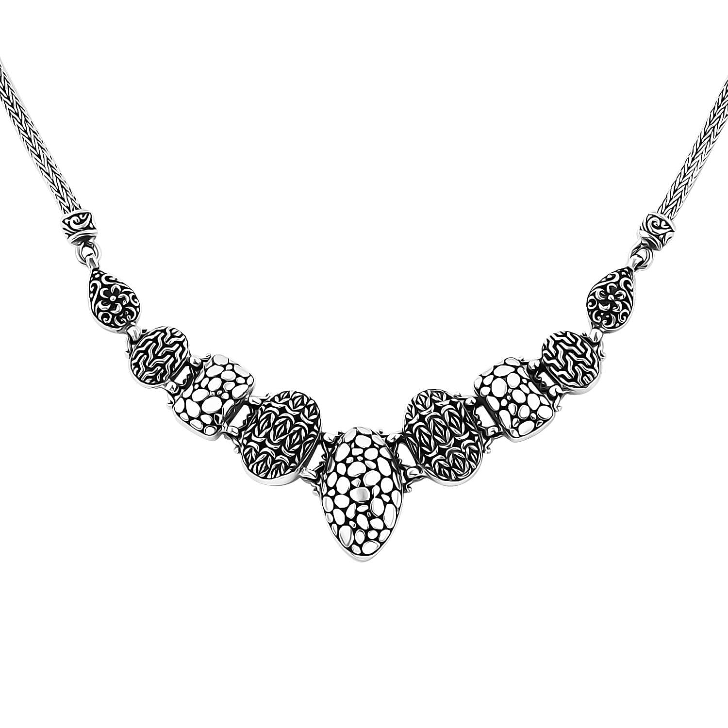 Bali Legacy Sterling Silver Borobudur, Tulang Naga and Flower Necklace (20-21.50 Inches) 27.40 Grams