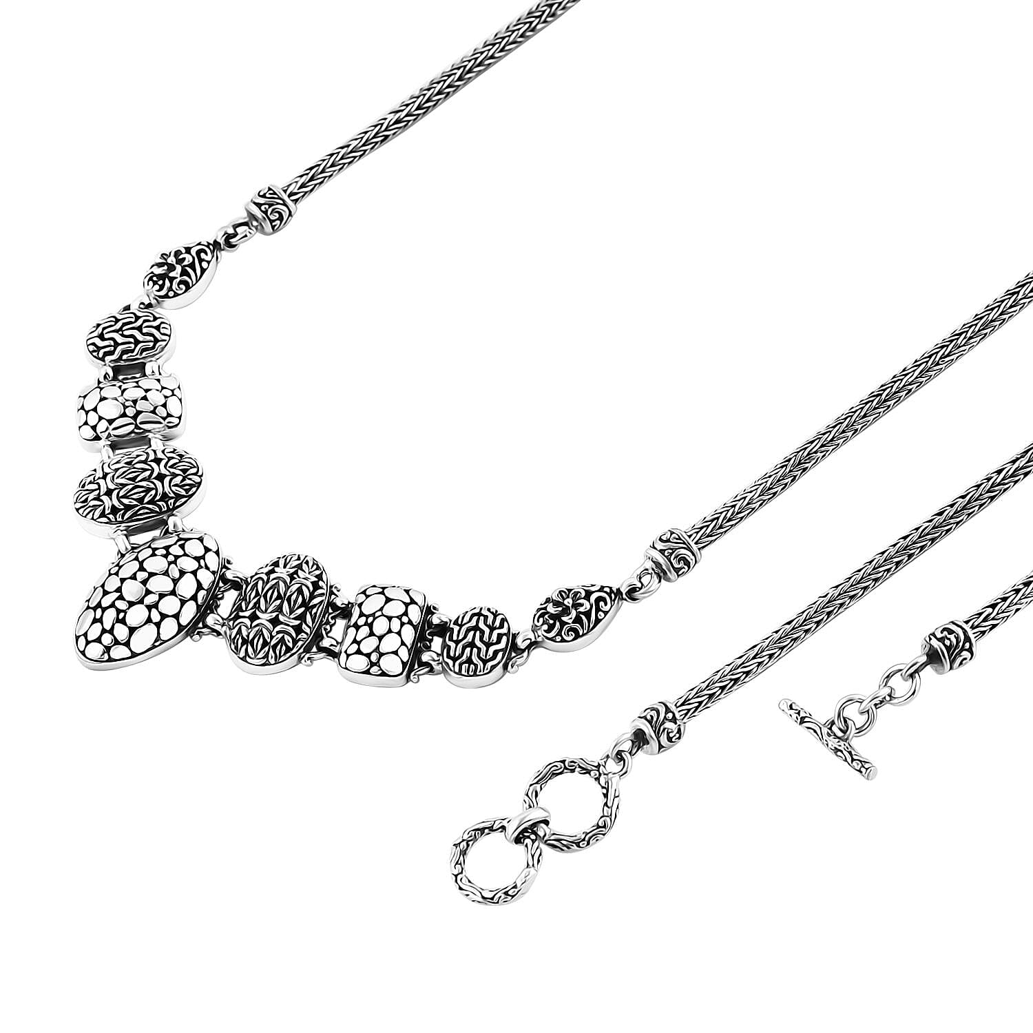 Bali Legacy Sterling Silver Borobudur, Tulang Naga and Flower Necklace (20-21.50 Inches) 27.40 Grams