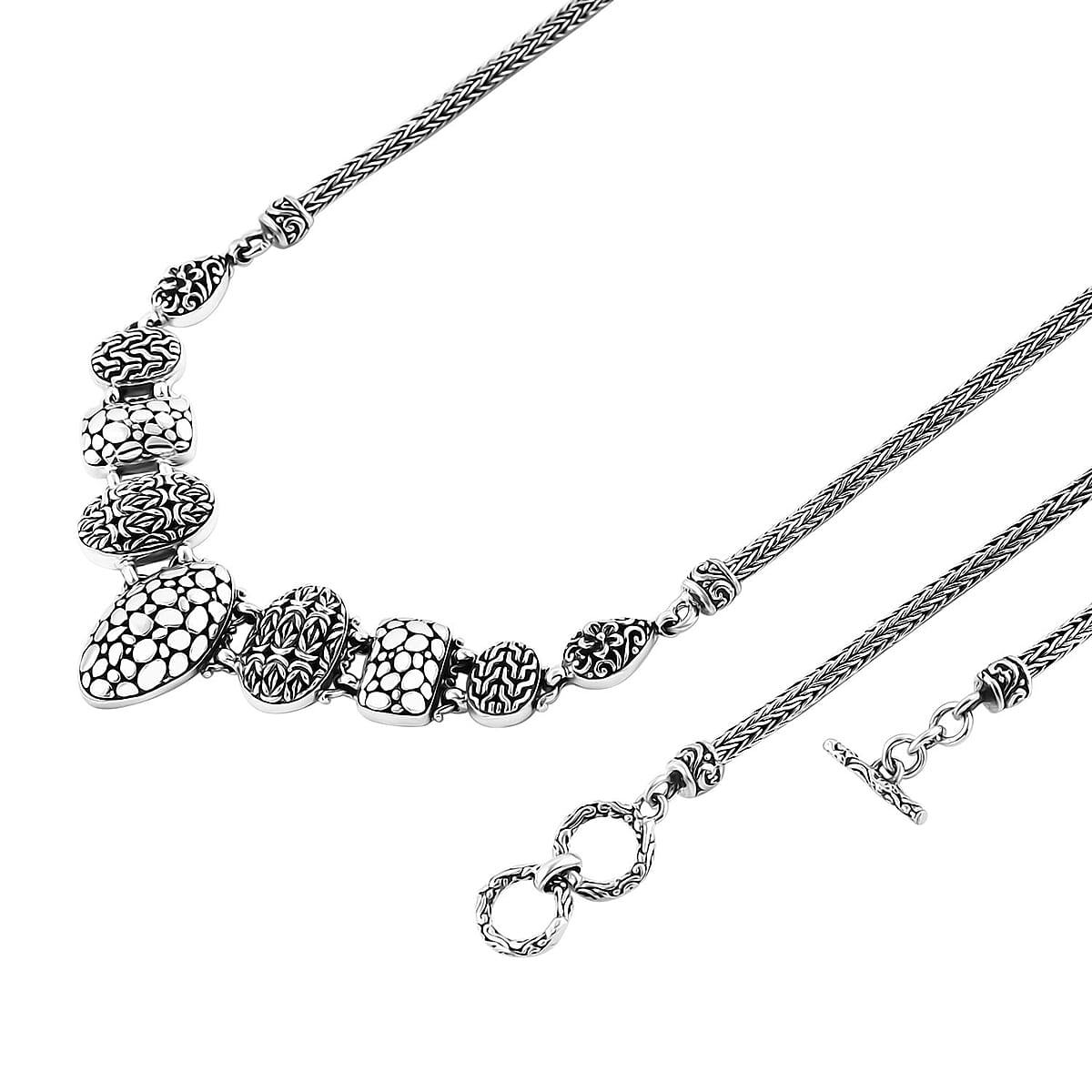 Bali Legacy Sterling Silver Borobudur, Tulang Naga and Flower Necklace (20-21.50 Inches) 27.40 Grams image number 4