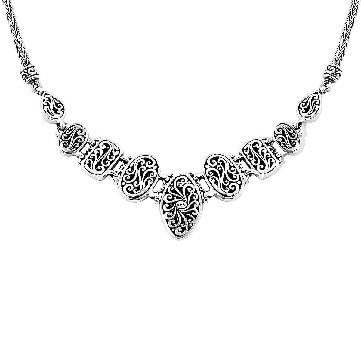 Bali Legacy Sterling Silver Borobudur, Tulang Naga and Flower Necklace (20-21.50 Inches) 27.40 Grams image number 5