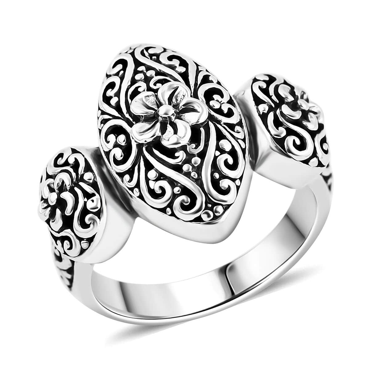Bali Legacy Sterling Silver Frangipani Flower Ring (Size 10.0) 6.50 Grams image number 0