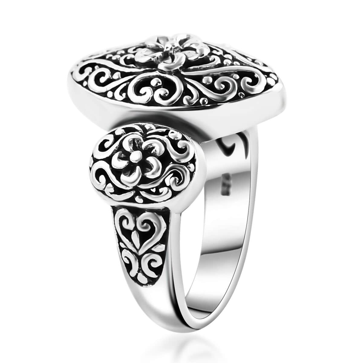 Bali Legacy Sterling Silver Frangipani Flower Ring (Size 10.0) 6.50 Grams image number 3