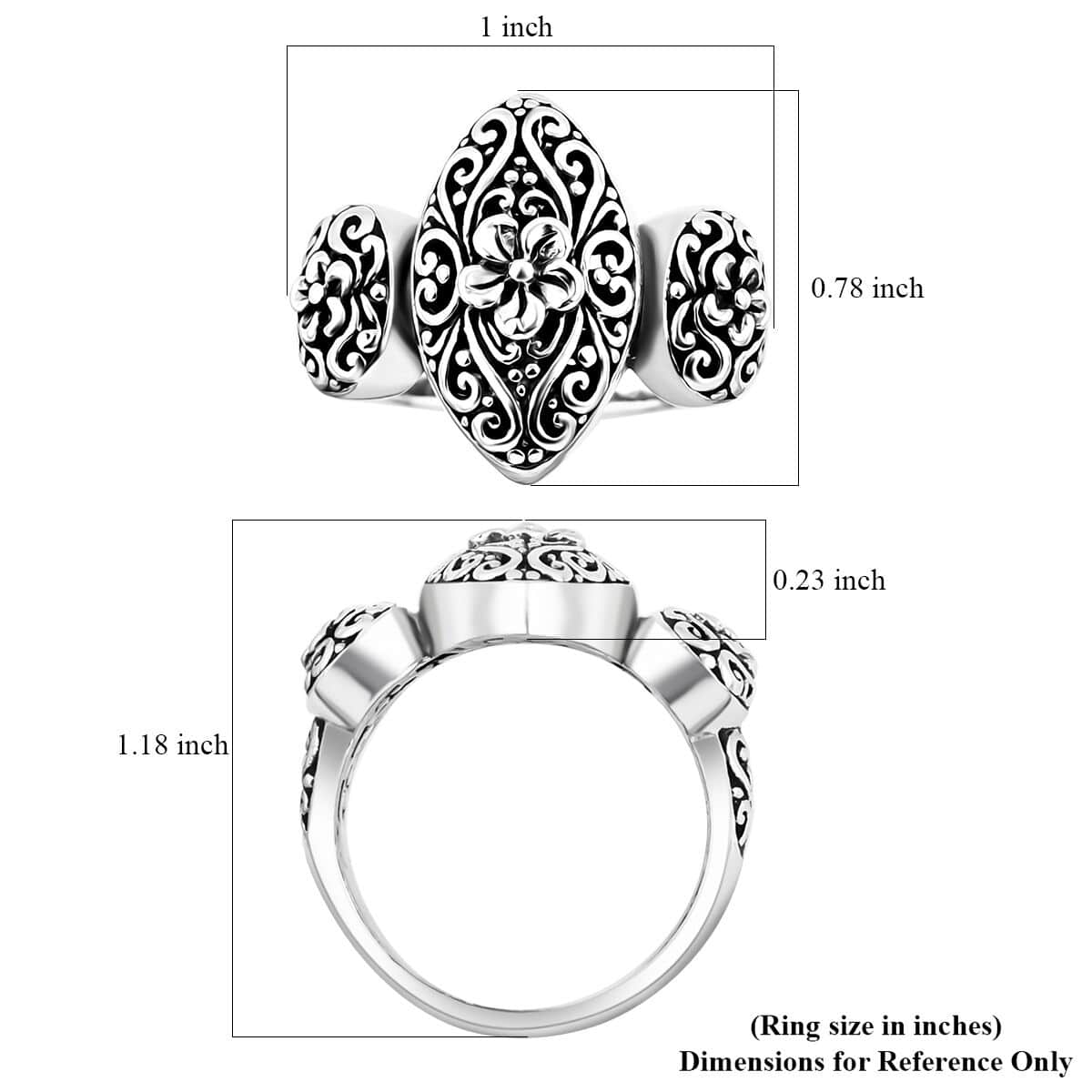 Bali Legacy Sterling Silver Frangipani Flower Ring (Size 10.0) 6.50 Grams image number 5