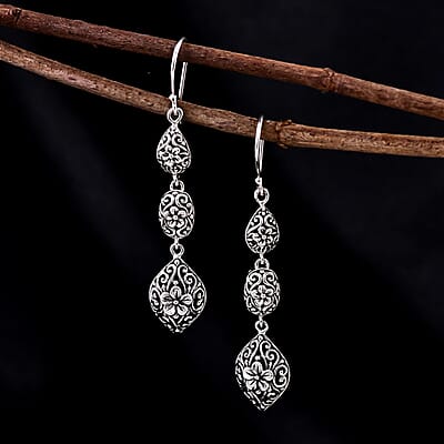 Bali Legacy Sterling Silver Frangipani Flower Earrings 8.25 Grams