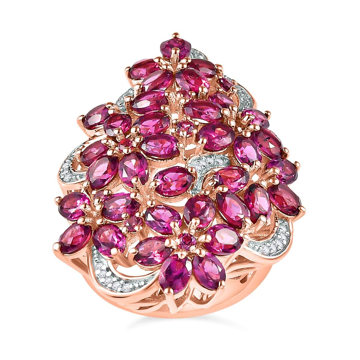 Orissa Rhodolite Garnet and White Zircon Floral Ring in Vermeil Rose Gold Over Sterling Silver (Size 10.0) 8.35 ctw image number 0