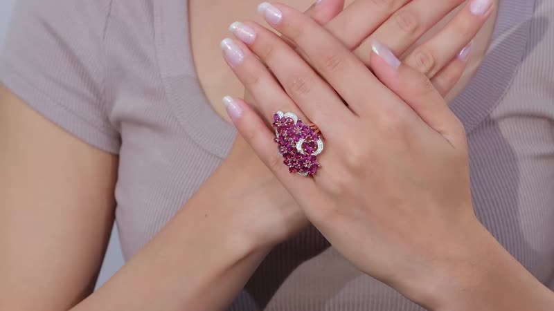 Orissa Rhodolite Garnet and White Zircon Floral Ring in Vermeil Rose Gold Over Sterling Silver (Size 10.0) 8.35 ctw (Del. in 10-12 Days)