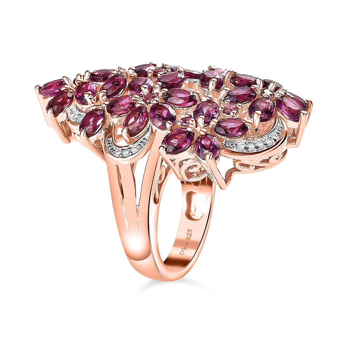 Orissa Rhodolite Garnet and White Zircon Floral Ring in Vermeil Rose Gold Over Sterling Silver (Size 10.0) 8.35 ctw