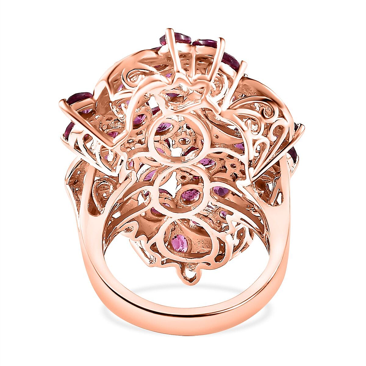 Orissa Rhodolite Garnet and White Zircon Floral Ring in Vermeil Rose Gold Over Sterling Silver (Size 10.0) 8.35 ctw