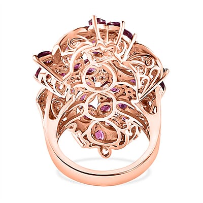 Orissa Rhodolite Garnet and White Zircon Floral Ring in Vermeil Rose Gold Over Sterling Silver (Size 10.0) 8.35 ctw