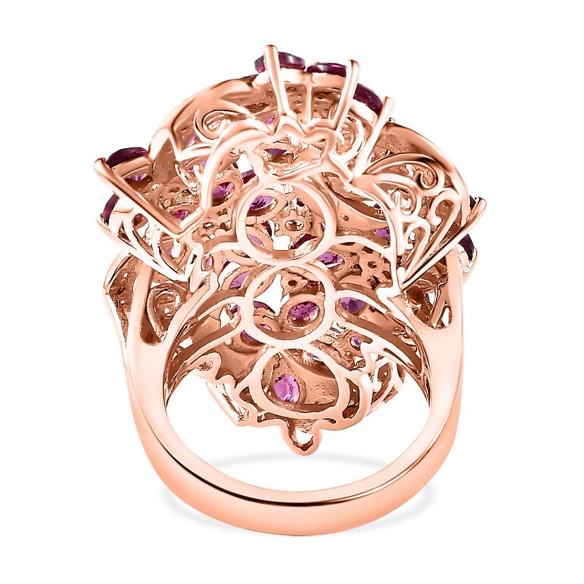 Orissa Rhodolite Garnet and White Zircon Floral Ring in Vermeil Rose Gold Over Sterling Silver (Size 10.0) 8.35 ctw image number 4