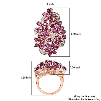 Orissa Rhodolite Garnet and White Zircon Floral Ring in Vermeil Rose Gold Over Sterling Silver (Size 10.0) 8.35 ctw