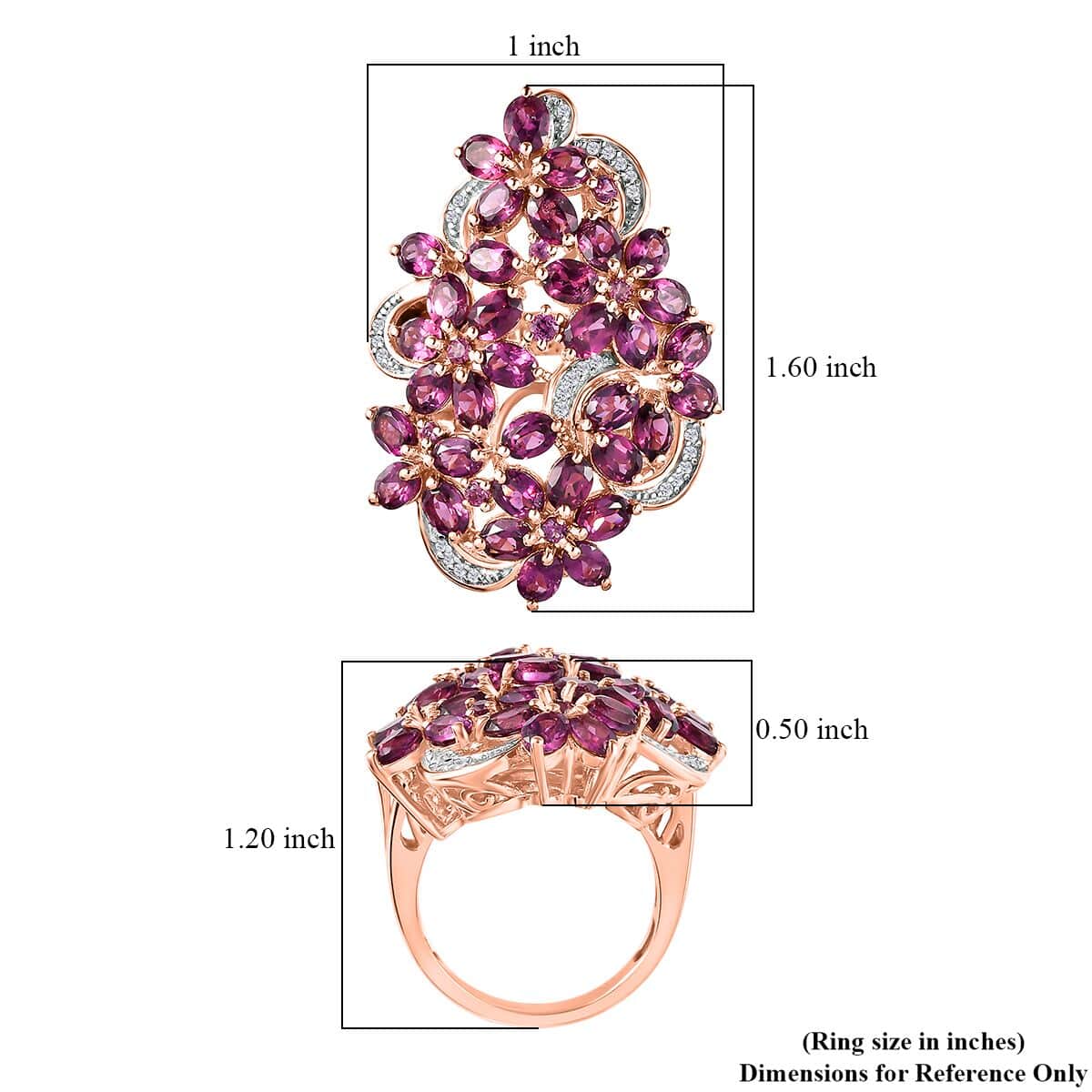 Orissa Rhodolite Garnet and White Zircon Floral Ring in Vermeil Rose Gold Over Sterling Silver (Size 10.0) 8.35 ctw image number 5