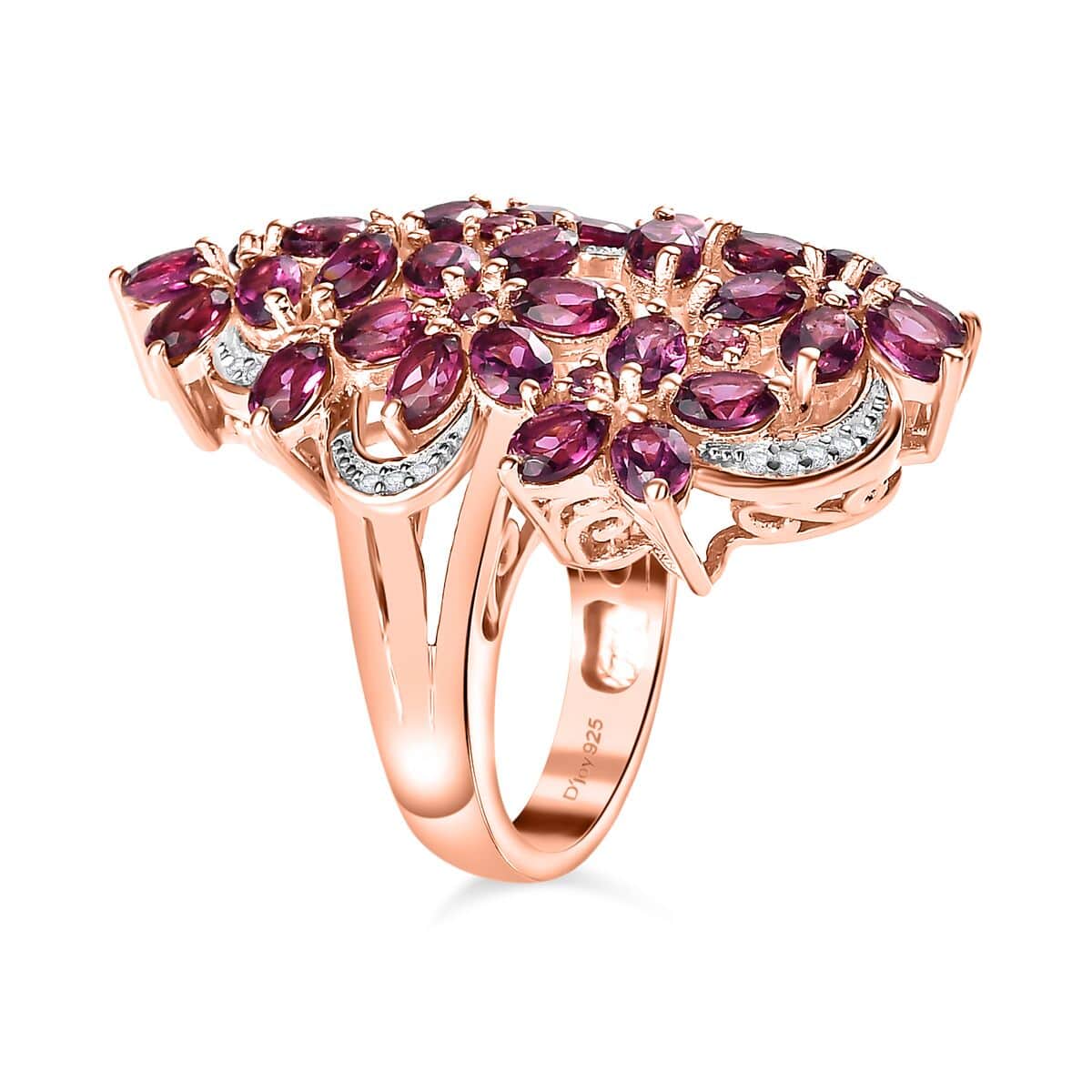 Orissa Rhodolite Garnet and White Zircon Floral Ring in Vermeil Rose Gold Over Sterling Silver (Size 7.0) 8.35 ctw image number 3