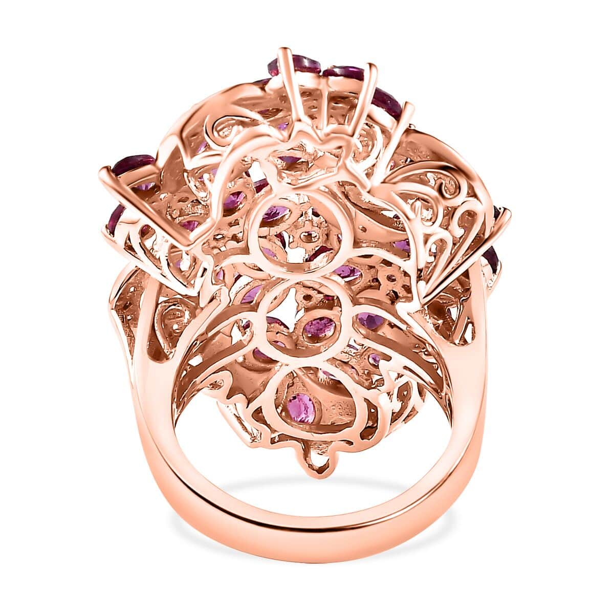 Orissa Rhodolite Garnet and White Zircon Floral Ring in Vermeil Rose Gold Over Sterling Silver (Size 7.0) 8.35 ctw image number 4