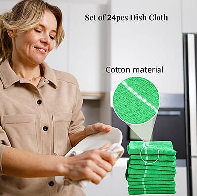 Set of 24pcs Cotton Dish Scrubbing Cleaning Cloth - Green