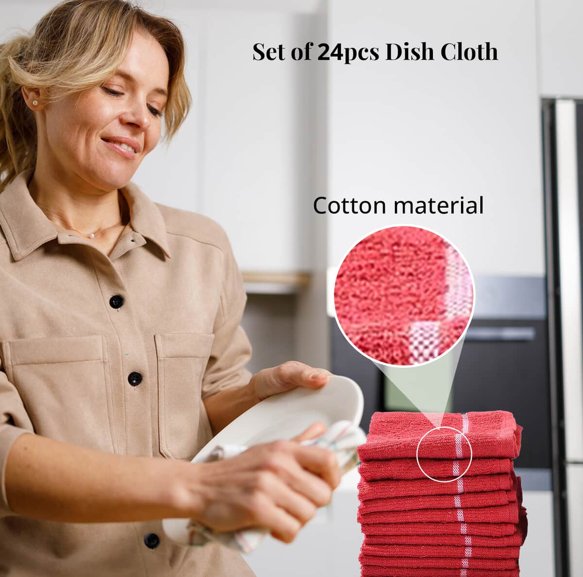 Set of 24pcs Cotton Dish Scrubbing Cleaning Cloth - Red image number 2