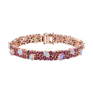 Orissa Rhodolite Garnet and Ethiopian Welo Opal Bracelet in Vermeil Rose Gold Over Sterling Silver (6.50 In) 18.65 ctw