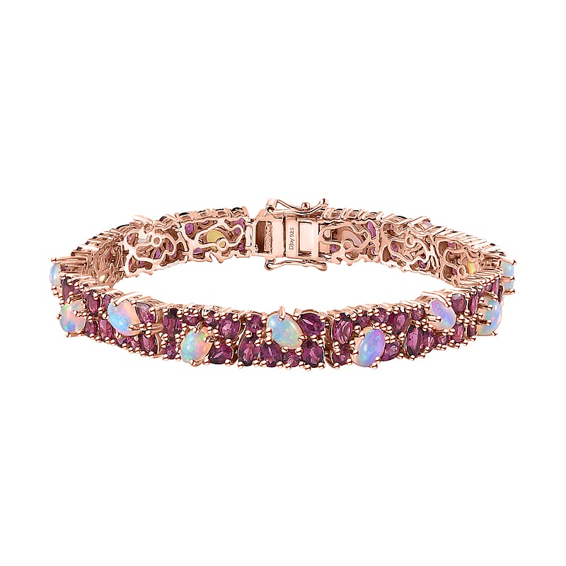 Orissa Rhodolite Garnet and Ethiopian Welo Opal Bracelet in Vermeil Rose Gold Over Sterling Silver (6.50 In) 18.65 ctw