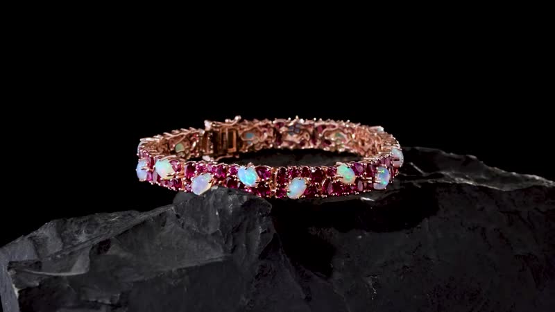 Orissa Rhodolite Garnet and Ethiopian Welo Opal Bracelet in Vermeil Rose Gold Over Sterling Silver (6.50 In) 20.30 ctw (Del. in 10-12 Days)