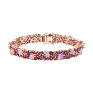 Orissa Rhodolite Garnet and Ethiopian Welo Opal Bracelet in Vermeil Rose Gold Over Sterling Silver (7.25 In) 20.80 ctw