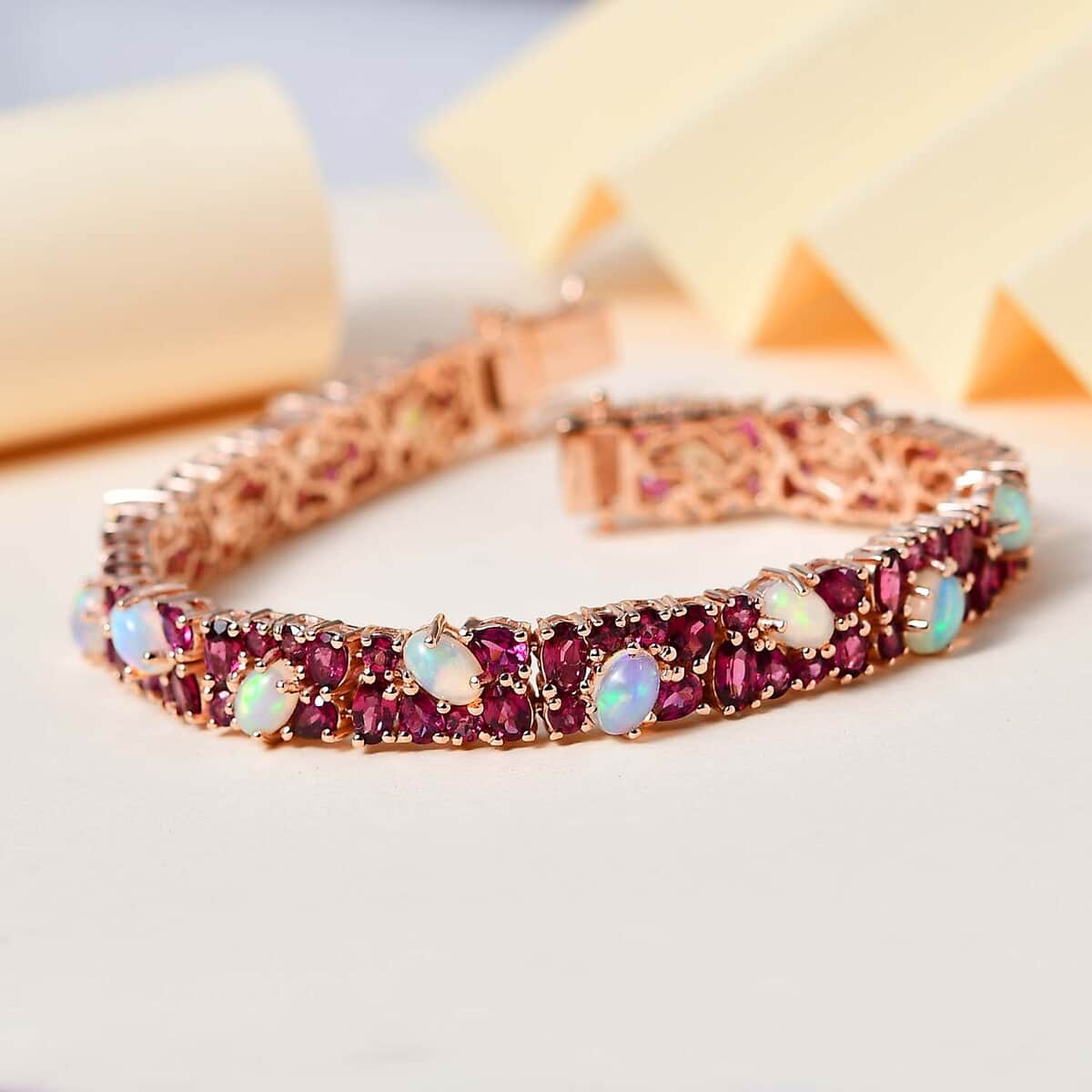 Orissa Rhodolite Garnet and Ethiopian Welo Opal Bracelet in Vermeil Rose Gold Over Sterling Silver (7.25 In) 20.80 ctw image number 1