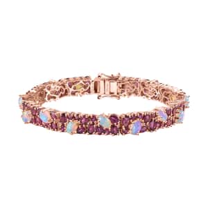 Orissa Rhodolite Garnet and Ethiopian Welo Opal Bracelet in Vermeil Rose Gold Over Sterling Silver (8.00 In) 22.75 ctw