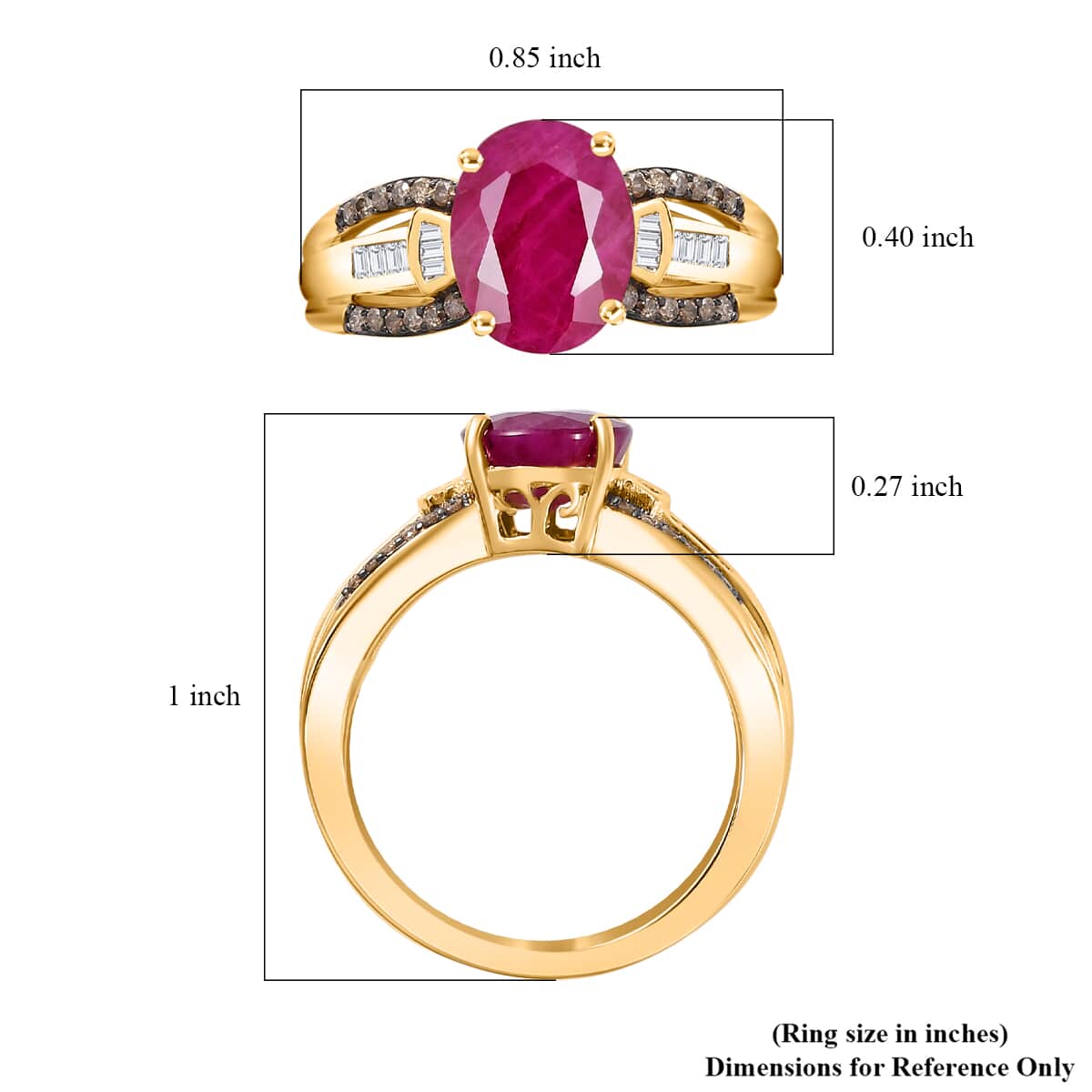 Luxoro 10K Yellow Gold Premium Montepuez Ruby and Natural Champagne and White Diamond Ring (Size 6.0) 2.60 ctw image number 5