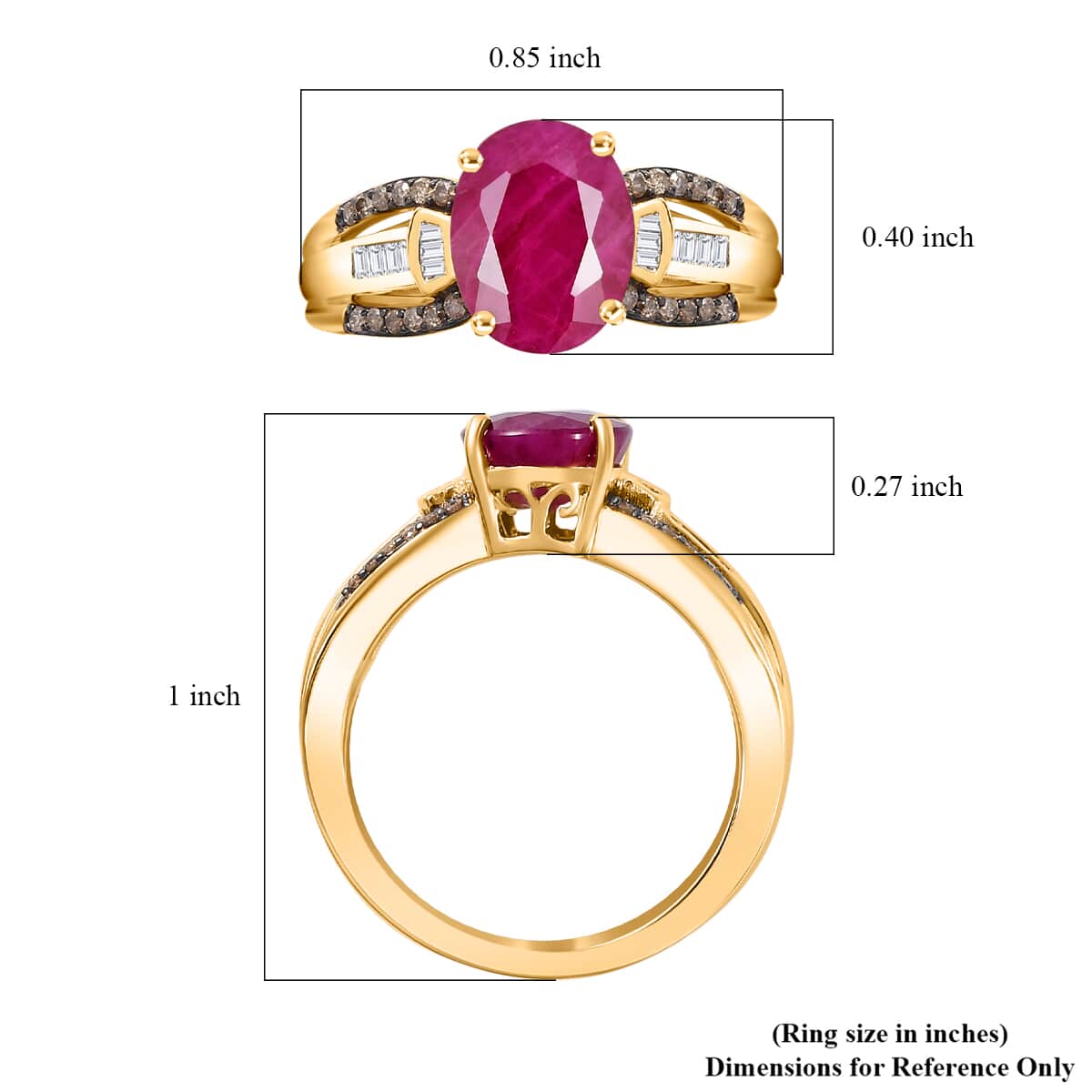 Luxoro 10K Yellow Gold Premium Montepuez Ruby and Natural Champagne and White Diamond Ring (Size 8.0) 2.60 ctw image number 5