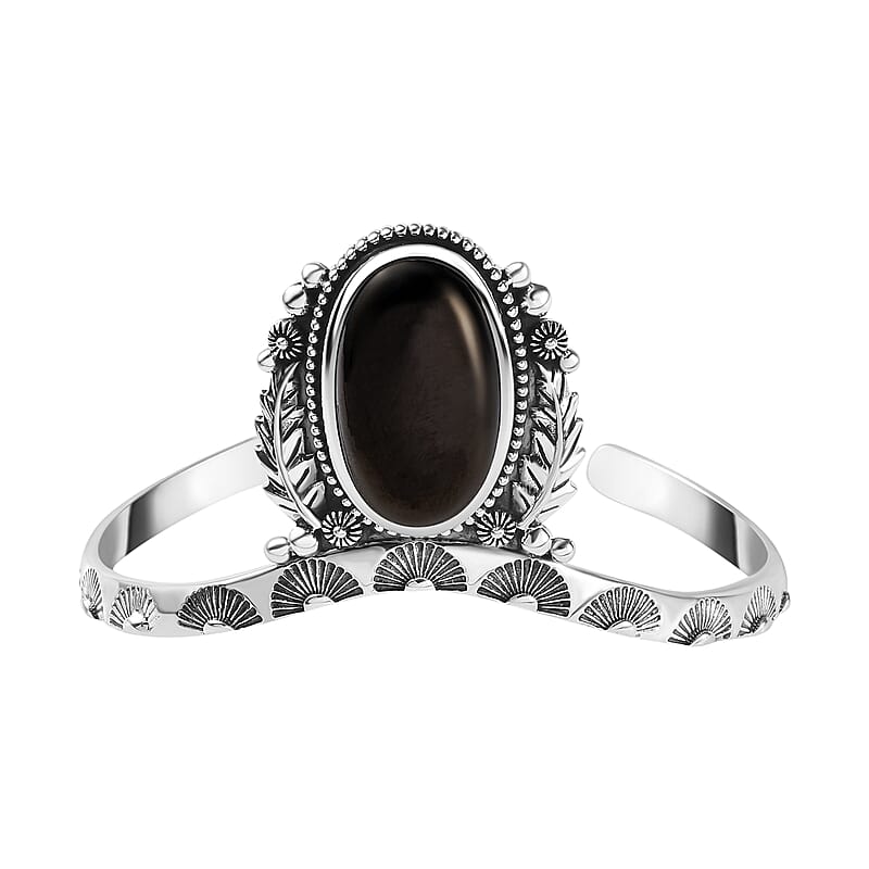 Artisan Crafted Elite Shungite South West Style Feather Cuff Bracelet in Sterling Silver (7.25 In) 11.50 ctw